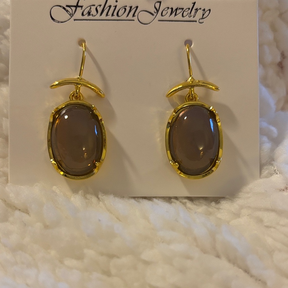 Fashion Jewelry Gold Earrings with Gray Stone